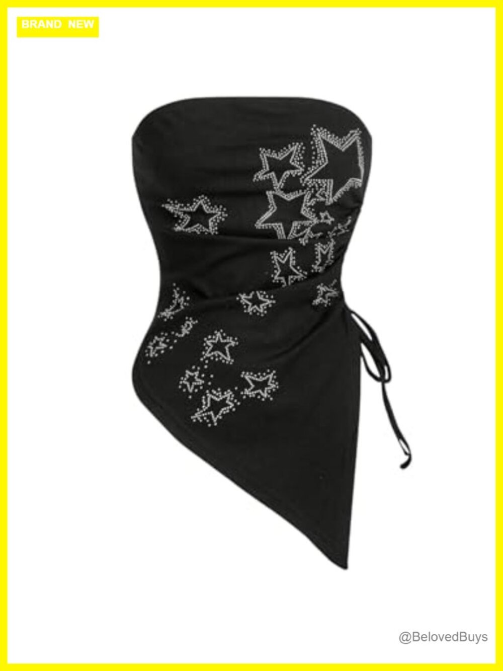 Rhinestone Star Ruched Tube Top Sleeveless Asymmetrical